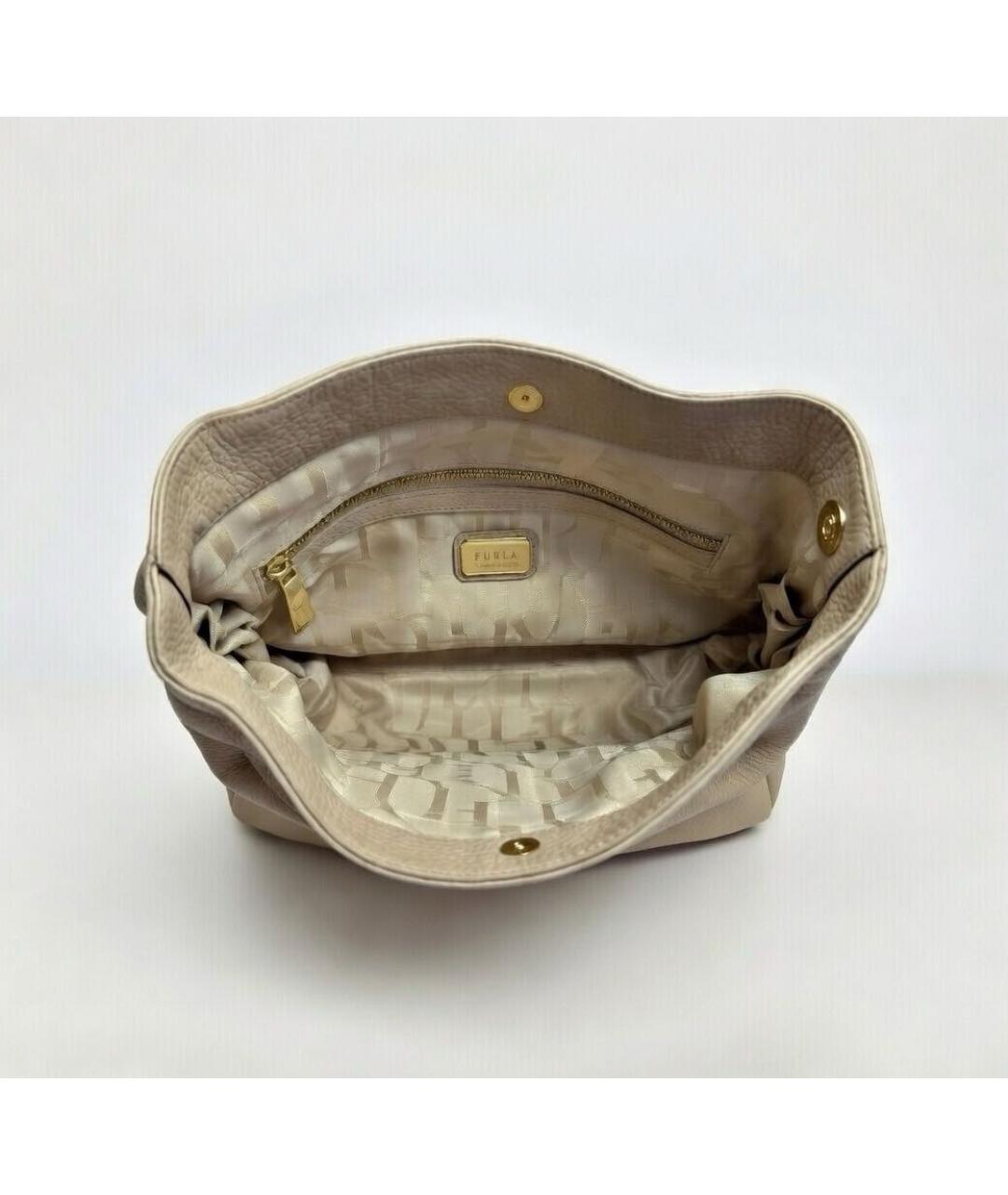FURLA Бежевая кожаная сумка с короткими ручками, фото 4