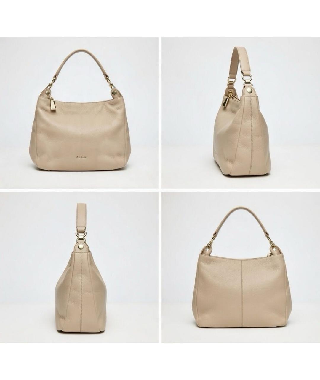 FURLA Бежевая кожаная сумка с короткими ручками, фото 3