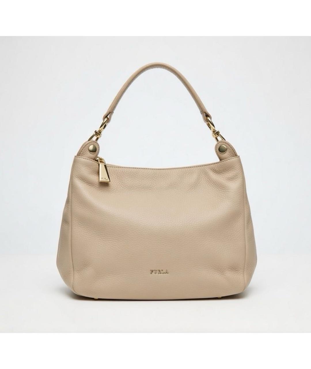 FURLA Бежевая кожаная сумка с короткими ручками, фото 2