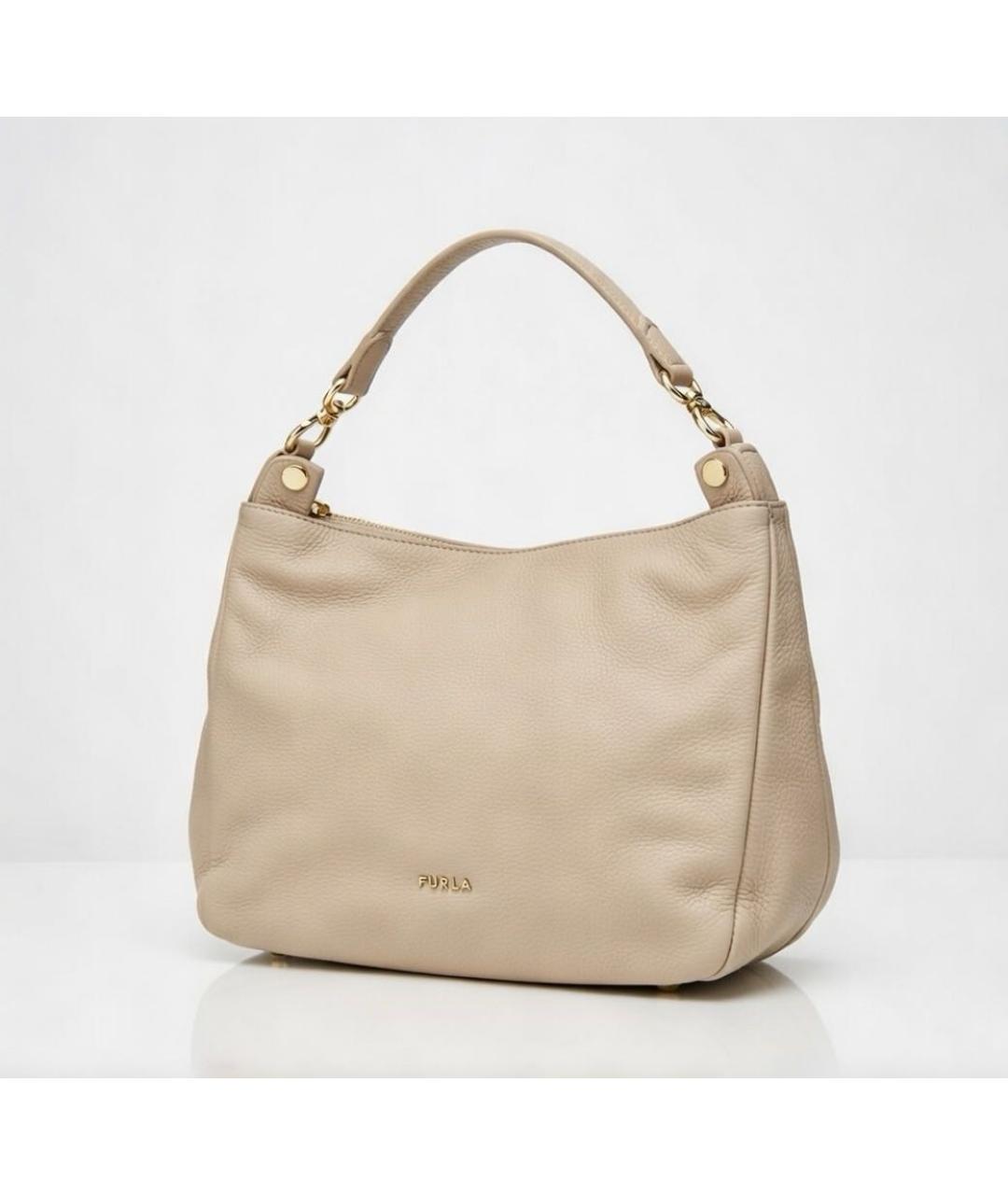 FURLA Бежевая кожаная сумка с короткими ручками, фото 5