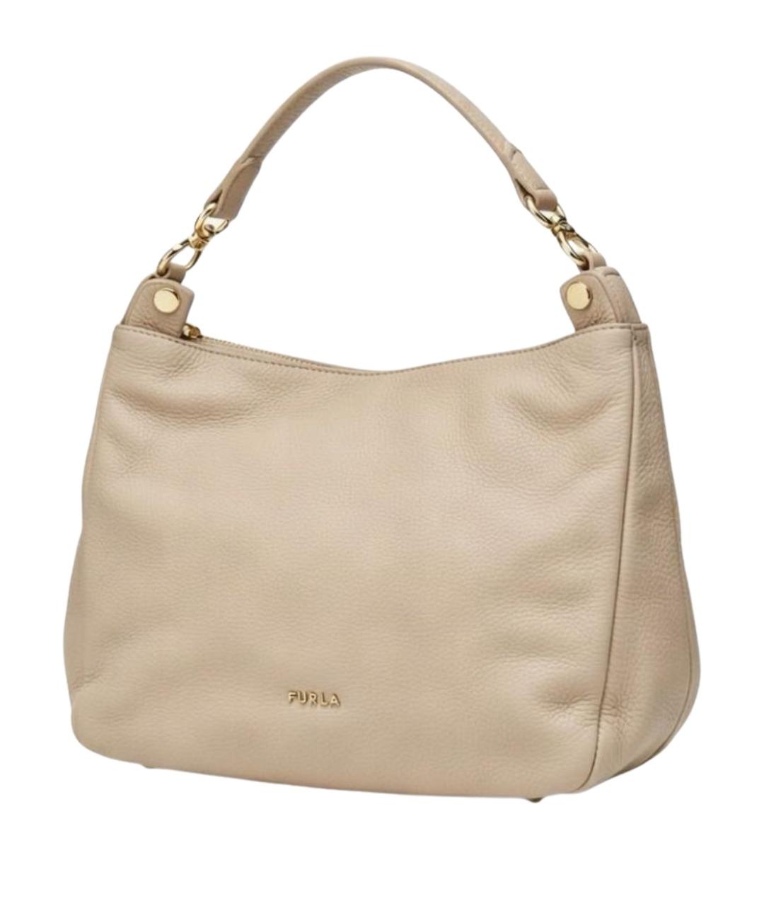 FURLA Бежевая кожаная сумка с короткими ручками, фото 1