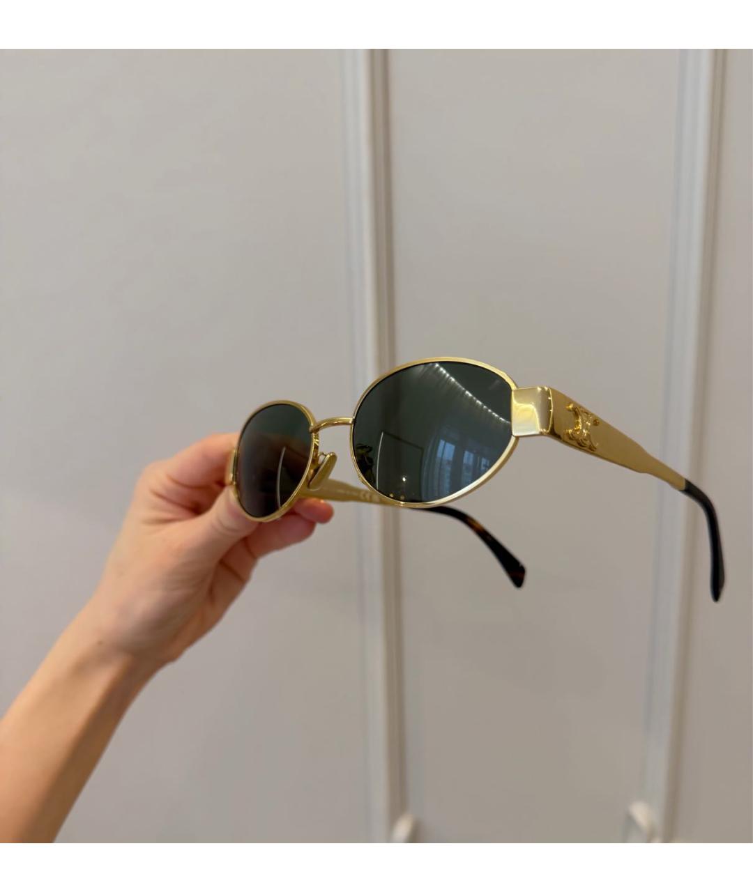 CELINE Золотые металлические солнцезащитные очки, фото 2