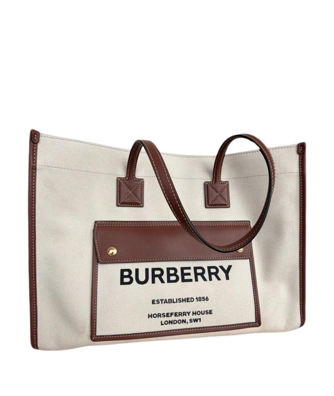 BURBERRY Бежевая тканевая сумка тоут, фото 1