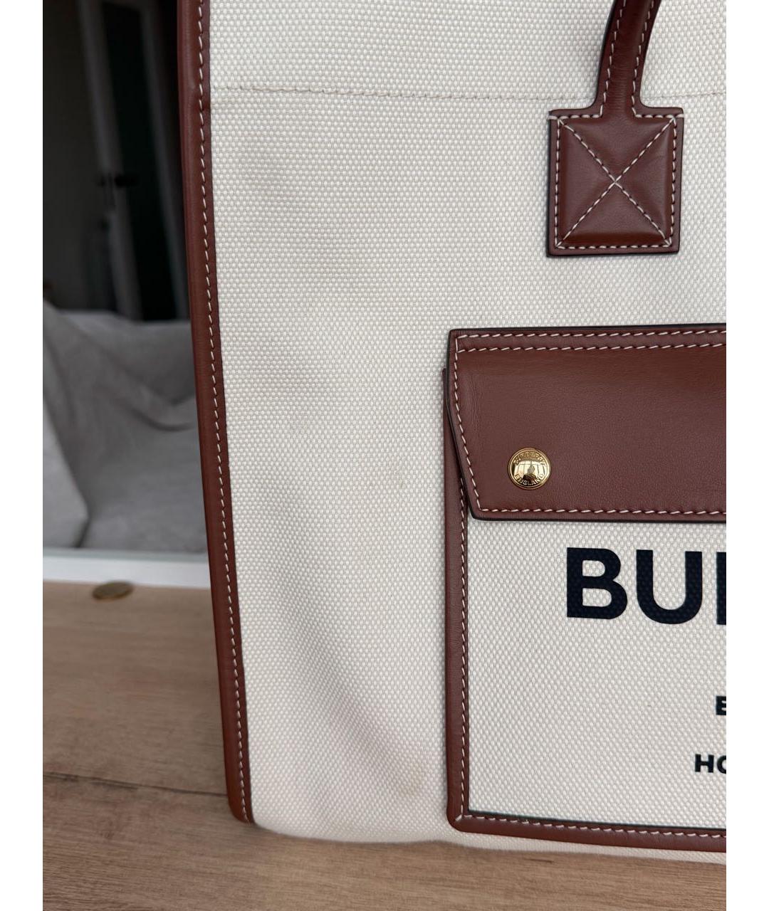 BURBERRY Бежевая тканевая сумка тоут, фото 5