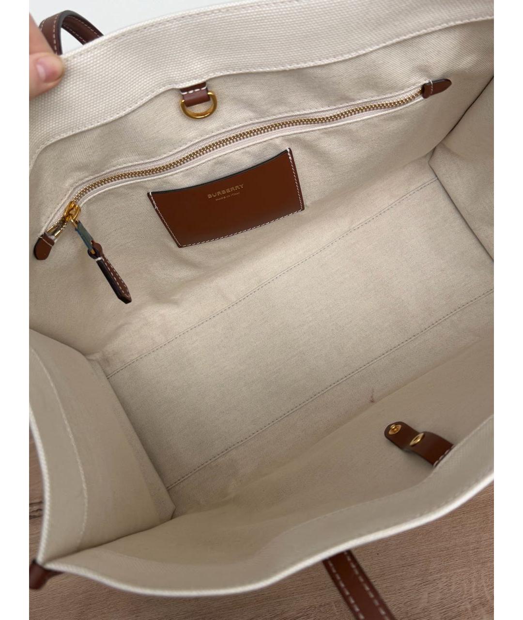 BURBERRY Бежевая тканевая сумка тоут, фото 4