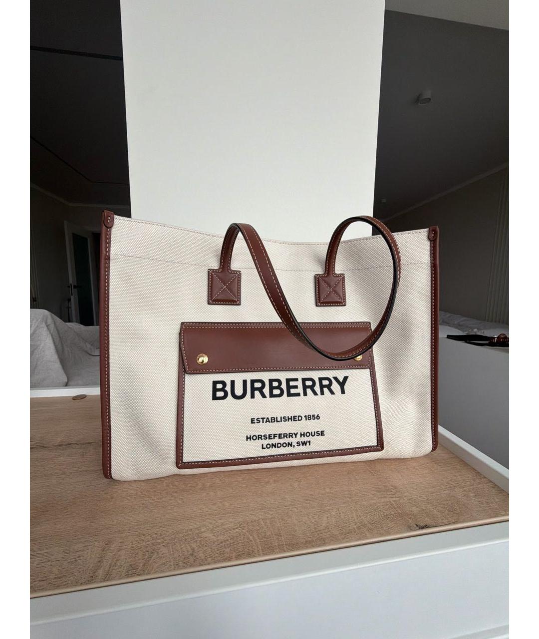 BURBERRY Бежевая тканевая сумка тоут, фото 8