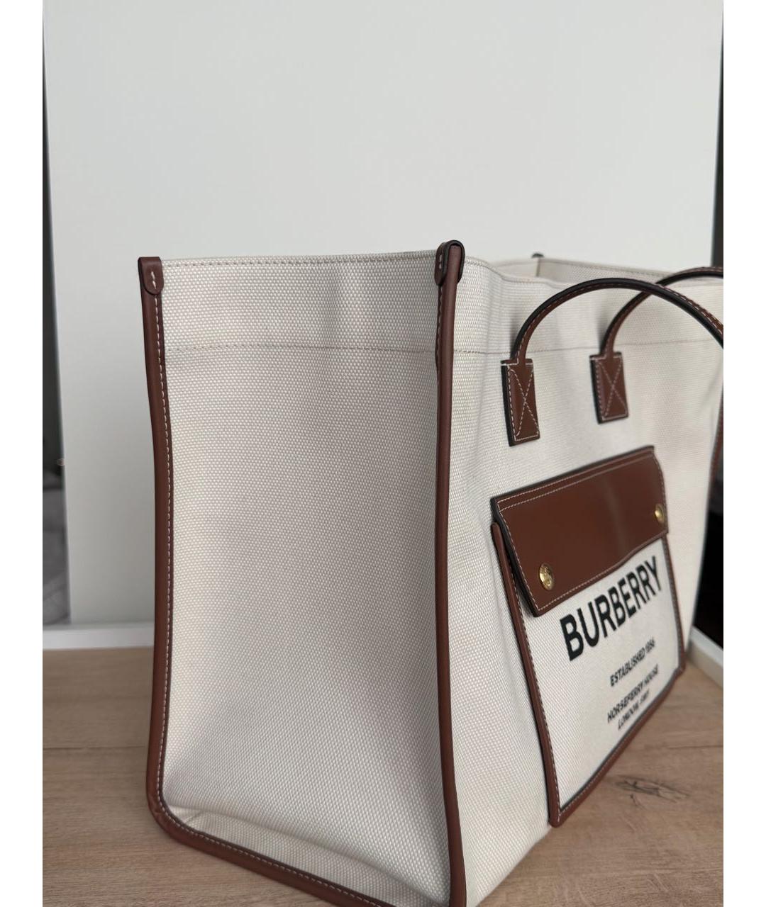 BURBERRY Бежевая тканевая сумка тоут, фото 2