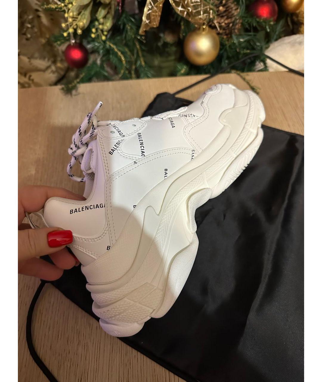 BALENCIAGA Белые кожаные кроссовки, фото 5