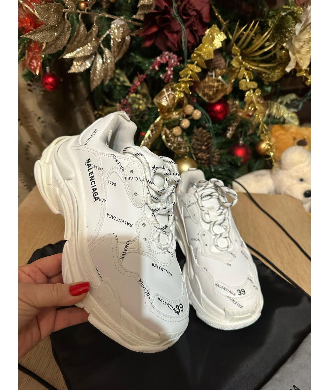 BALENCIAGA Белые кожаные кроссовки, фото 2