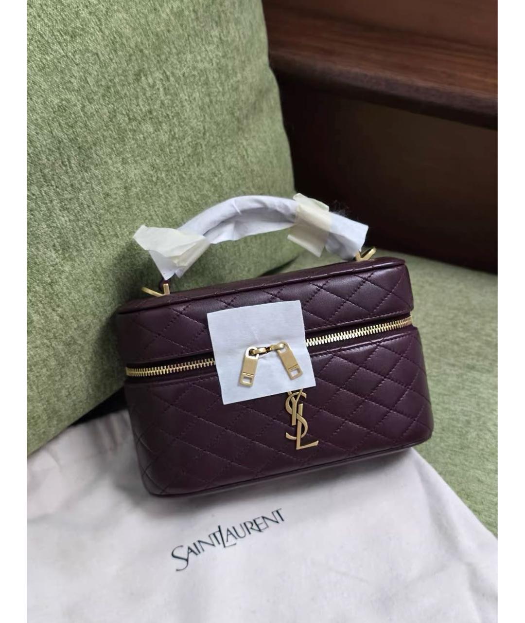 SAINT LAURENT Бордовая кожаная сумка с короткими ручками, фото 7