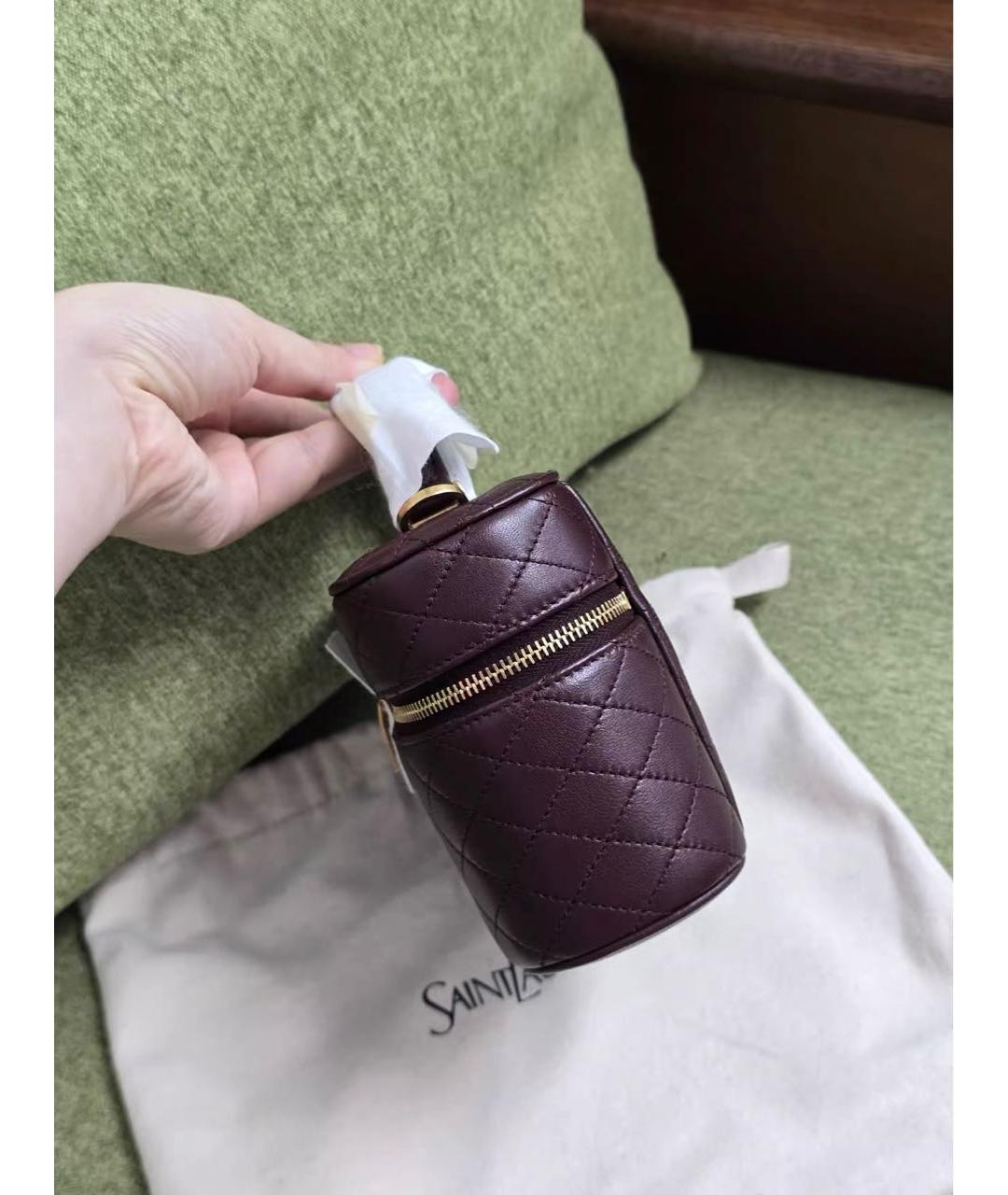 SAINT LAURENT Бордовая кожаная сумка с короткими ручками, фото 5