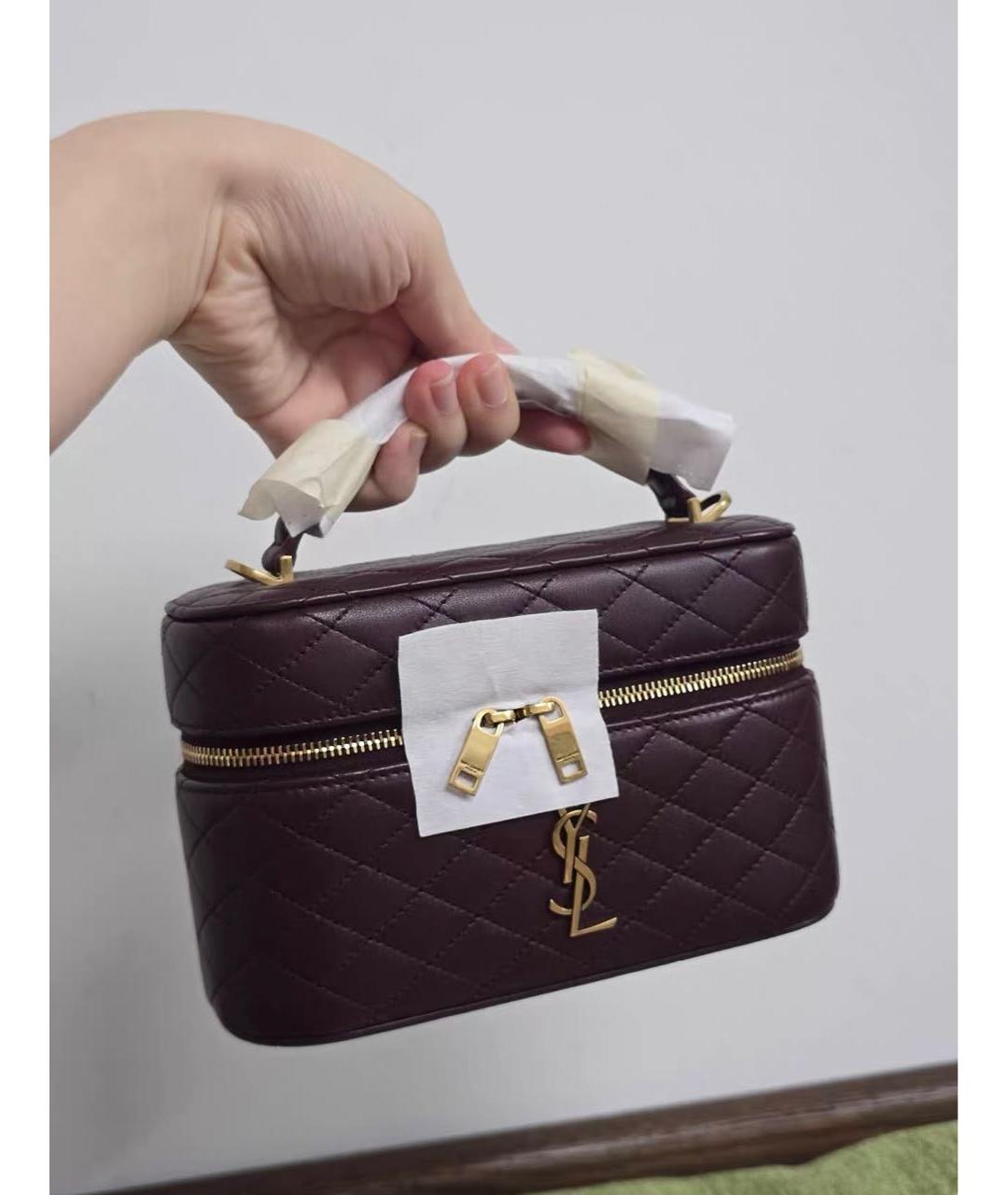 SAINT LAURENT Бордовая кожаная сумка с короткими ручками, фото 6