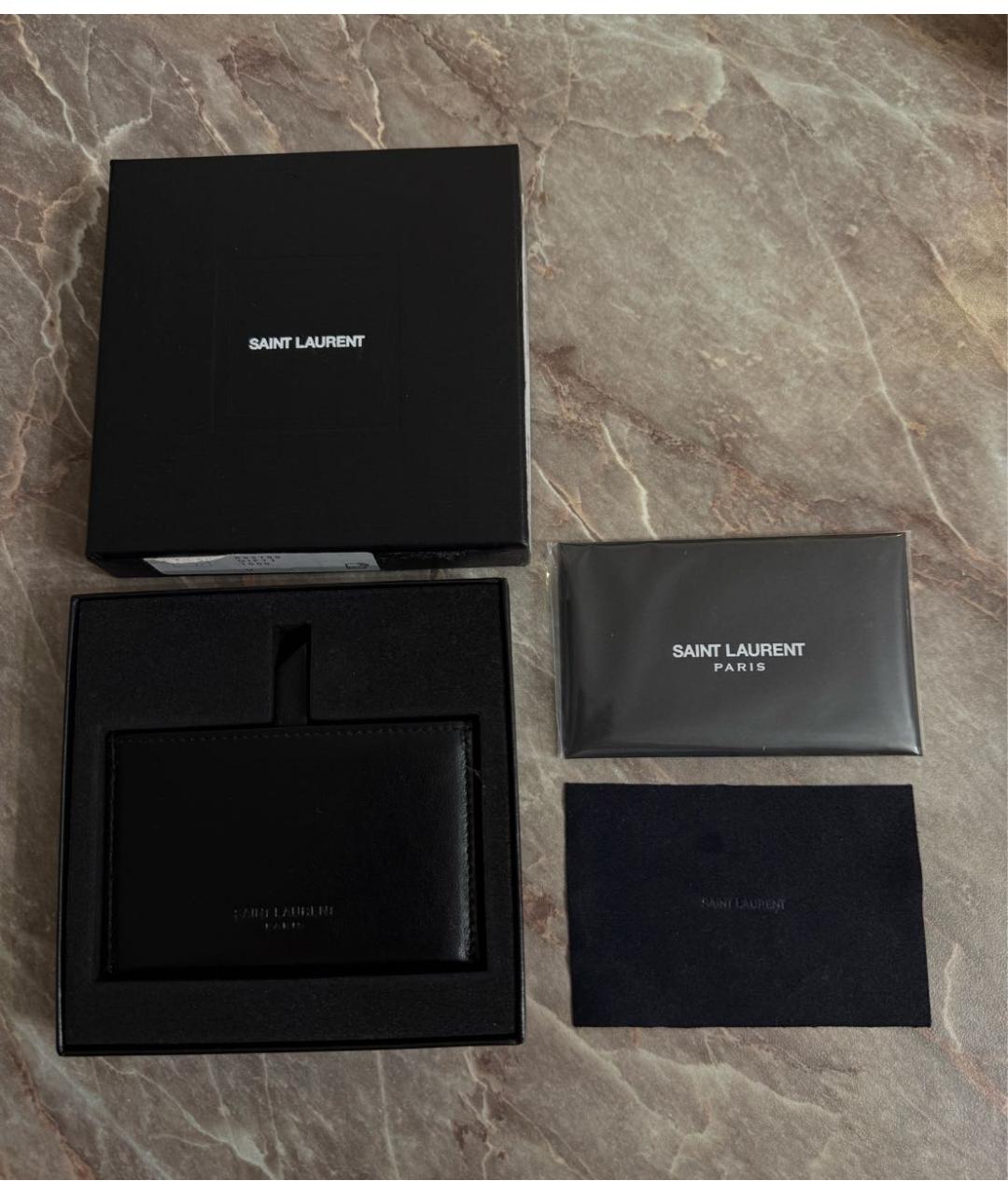 SAINT LAURENT Черный кожаный кардхолдер, фото 5