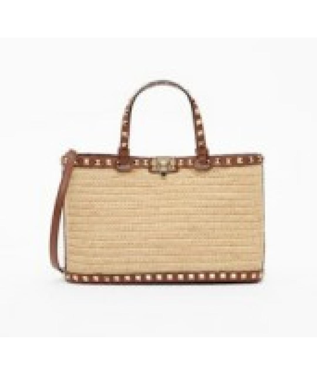 VALENTINO Бежевая пелетеная сумка тоут, фото 5