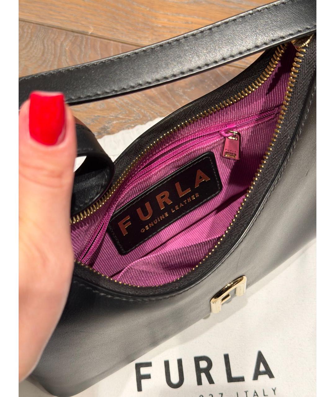 FURLA Черная кожаная сумка с короткими ручками, фото 4