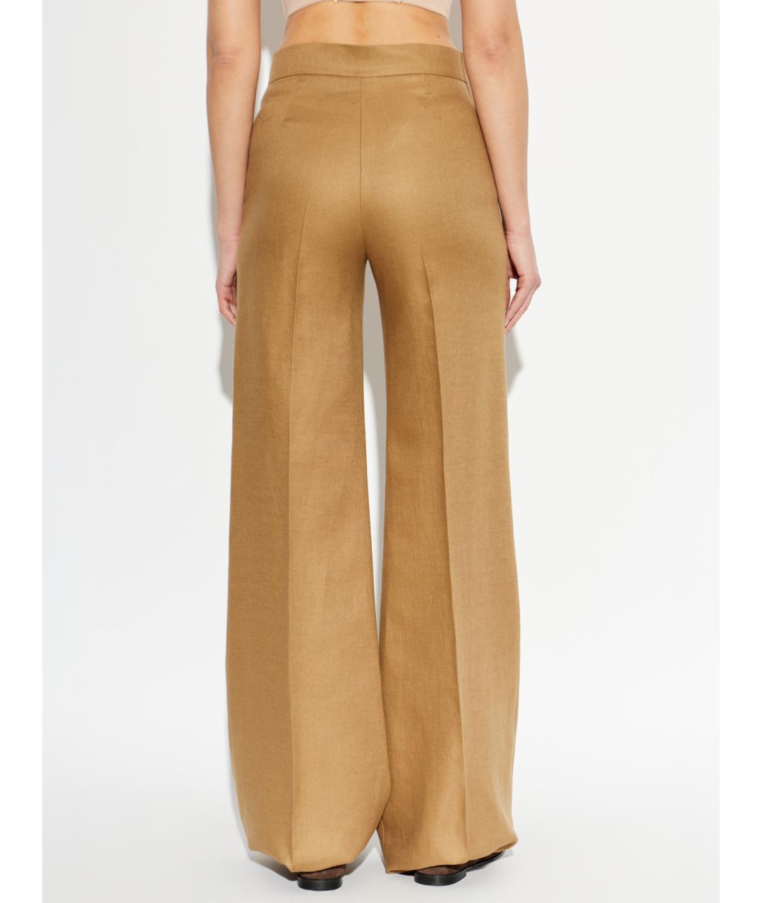 MAX MARA Бежевые льняные брюки широкие, фото 3