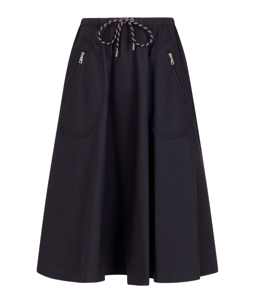 MONCLER Темно-синяя синтетическая юбка миди, фото 1
