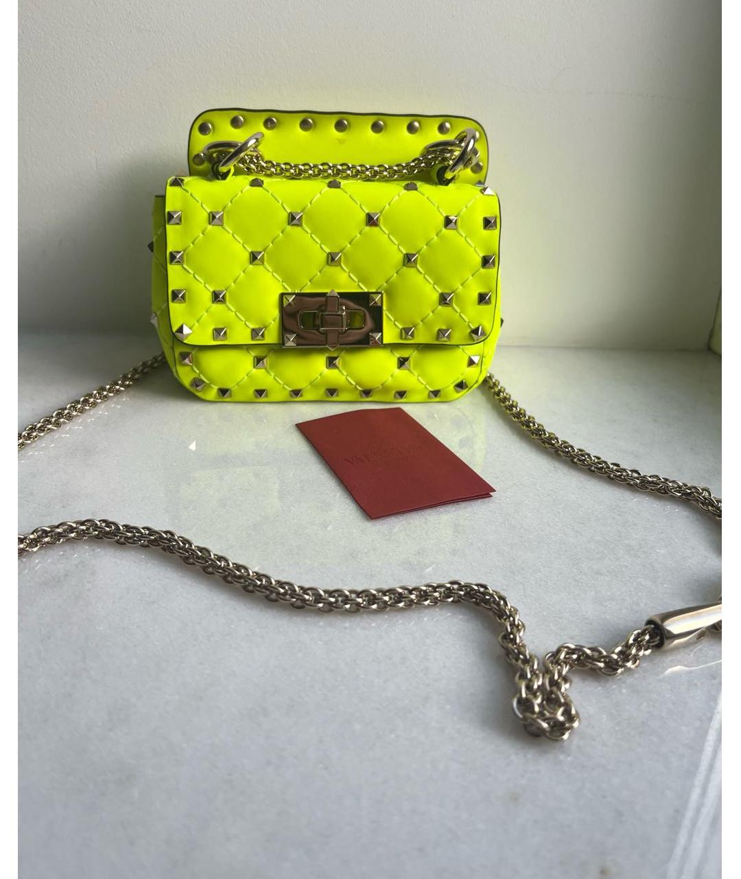 VALENTINO Желтая кожаная сумка через плечо, фото 6