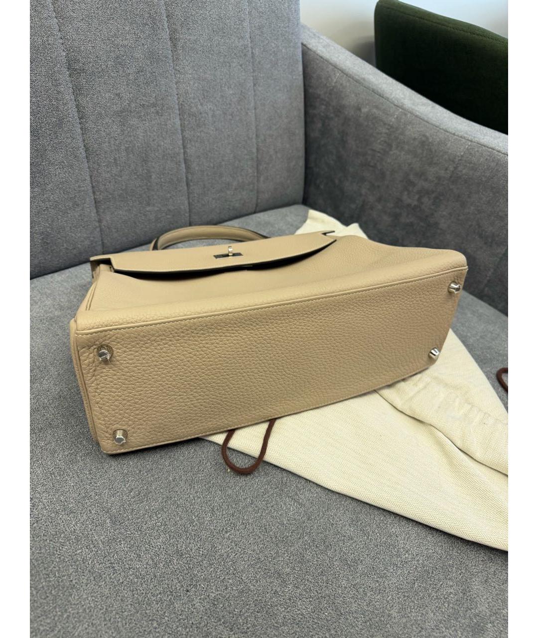 HERMES Бежевая кожаная сумка с короткими ручками, фото 3