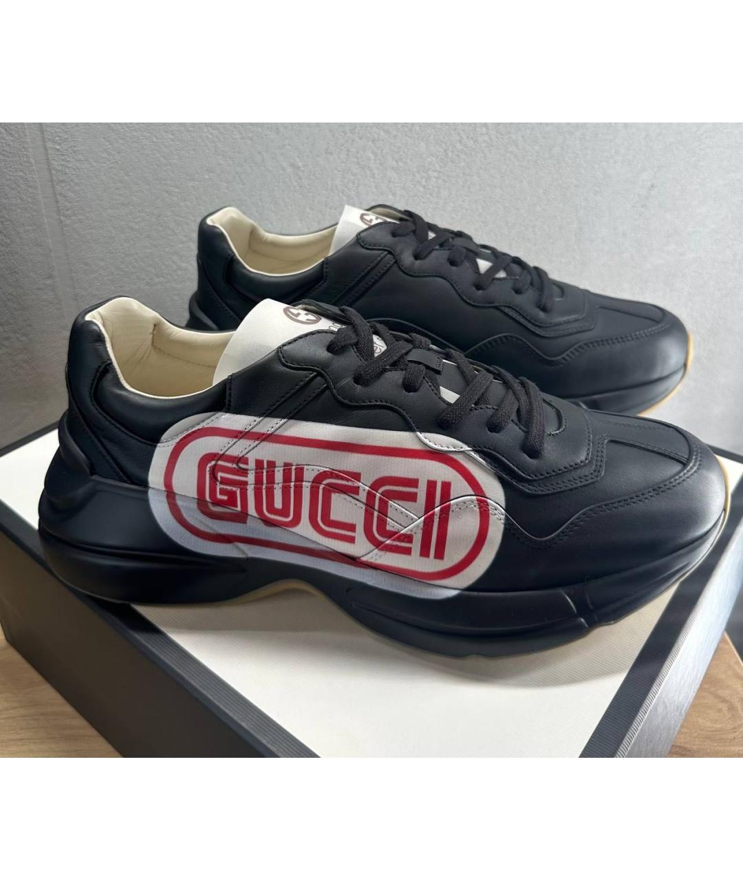 GUCCI Черные кожаные кроссовки, фото 4