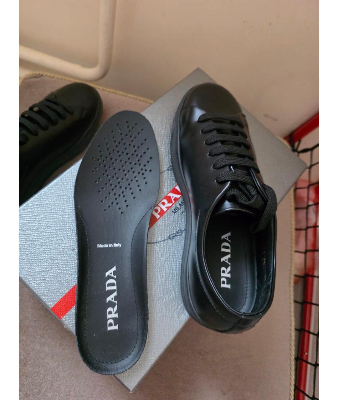 PRADA Черные кожаные низкие кроссовки / кеды, фото 7