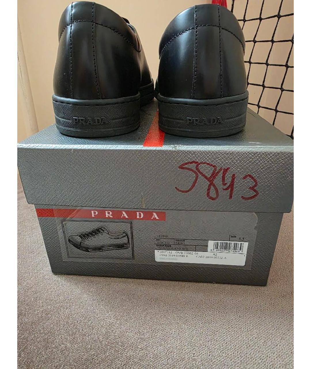 PRADA Черные кожаные низкие кроссовки / кеды, фото 4