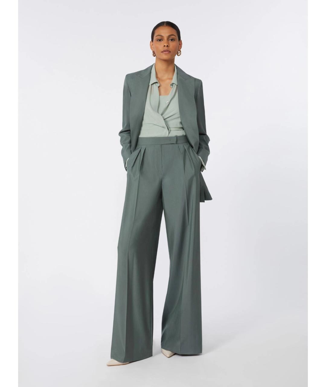 MAX MARA Зеленые шерстяные брюки широкие, фото 2