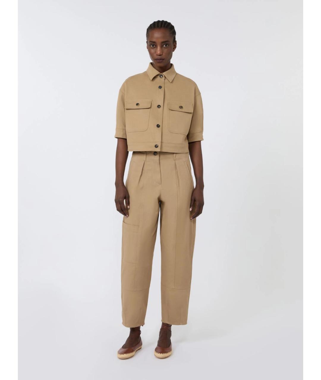 MAX MARA Бежевые хлопковые прямые брюки, фото 2