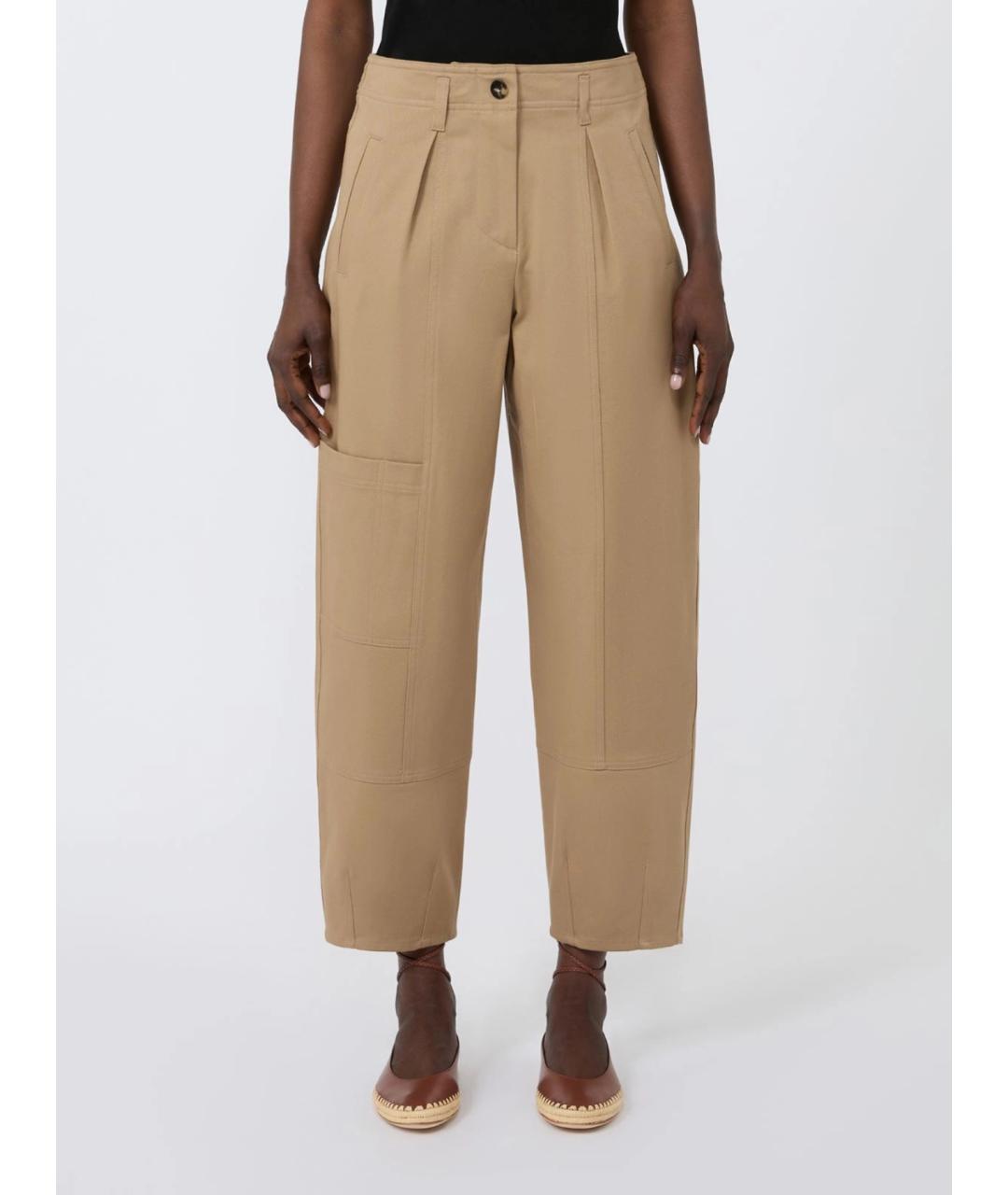 MAX MARA Бежевые хлопковые прямые брюки, фото 3