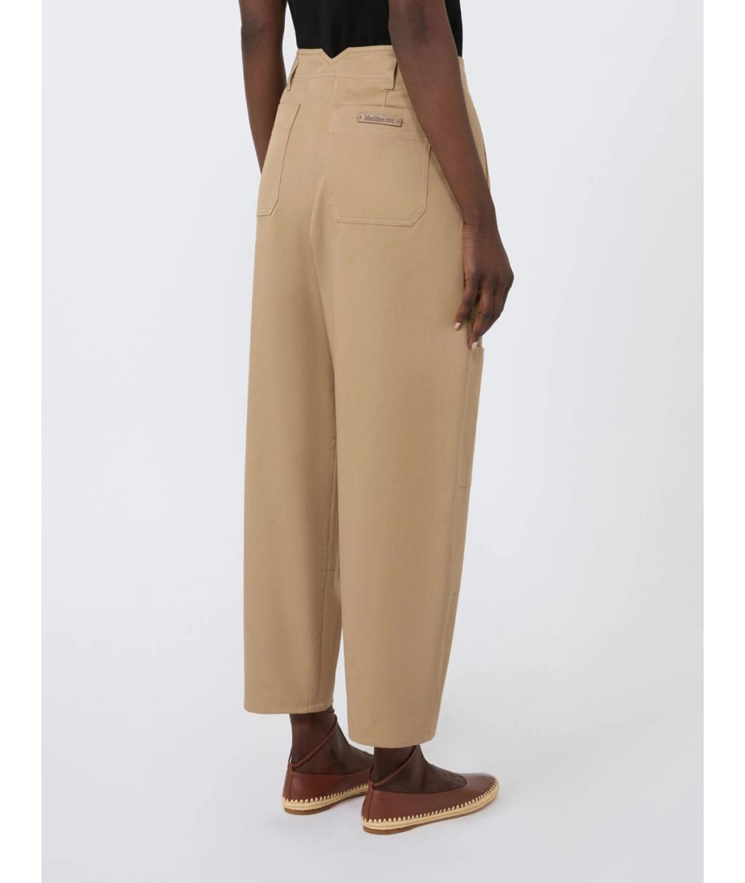 MAX MARA Бежевые хлопковые прямые брюки, фото 4