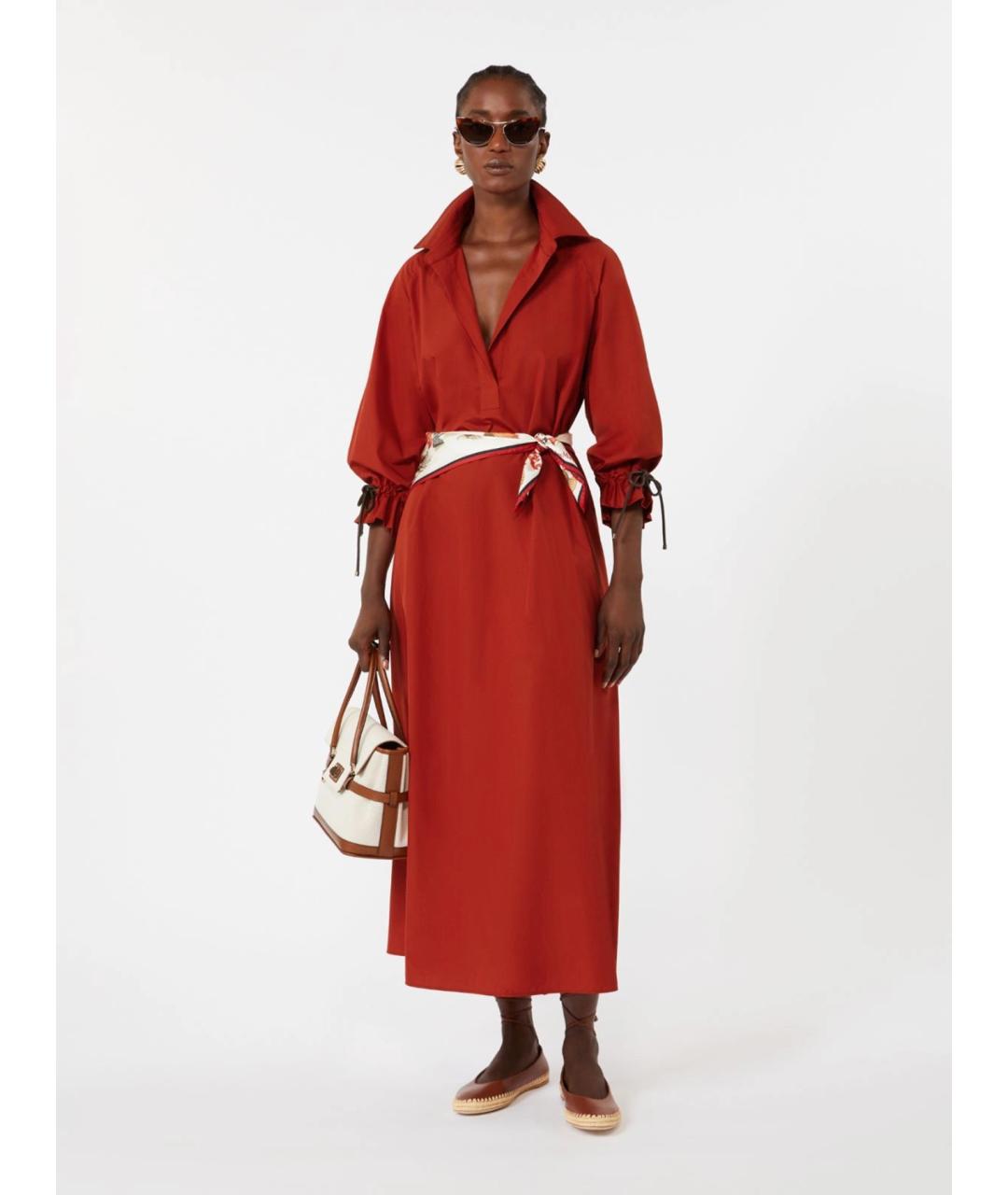 MAX MARA Красное хлопковое повседневное платье, фото 2