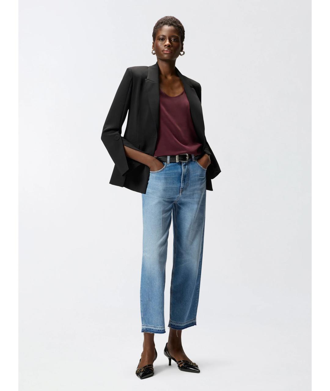 PINKO Синие хлопковые прямые джинсы, фото 2