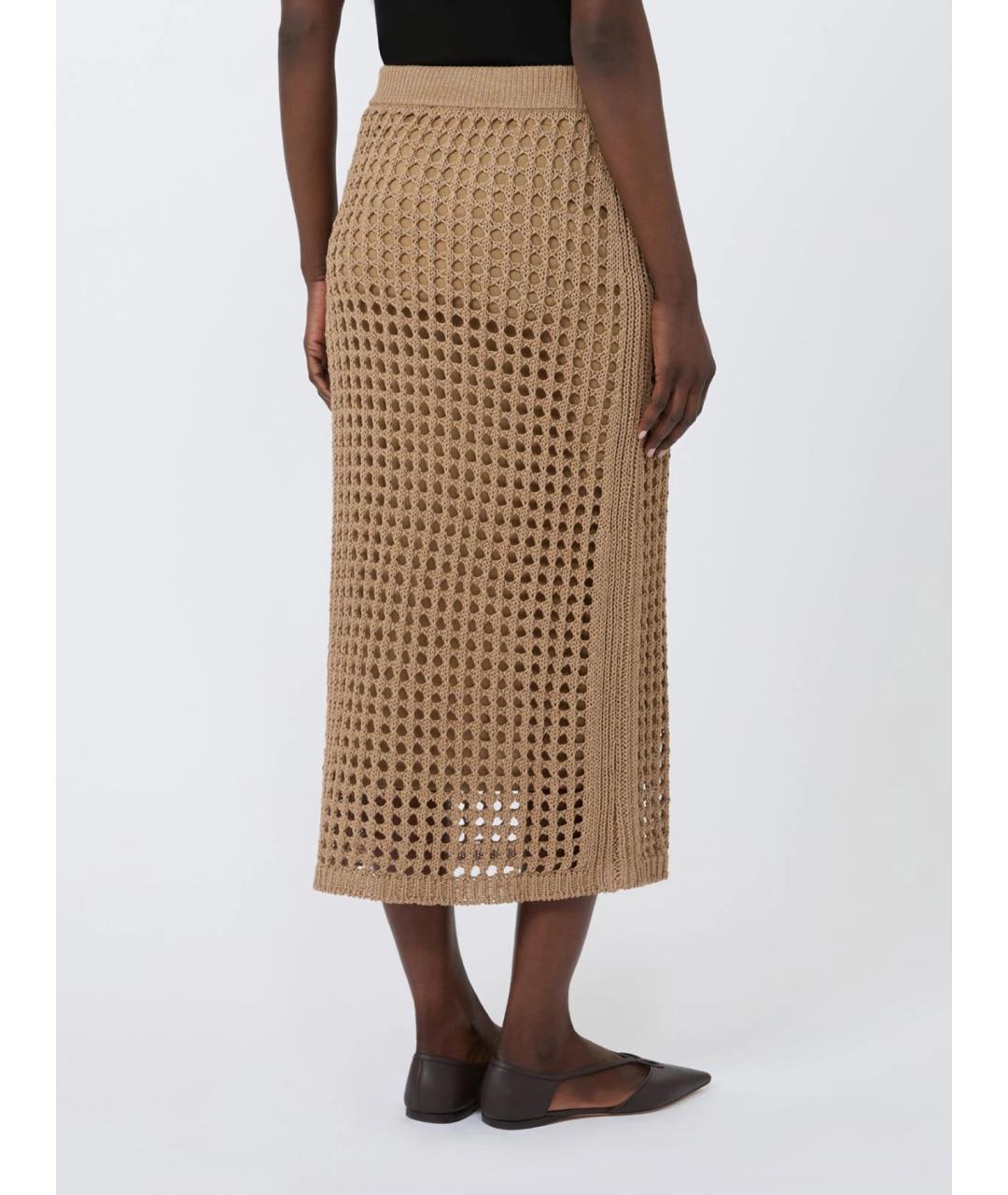 MAX MARA Коричневая хлопковая юбка миди, фото 3