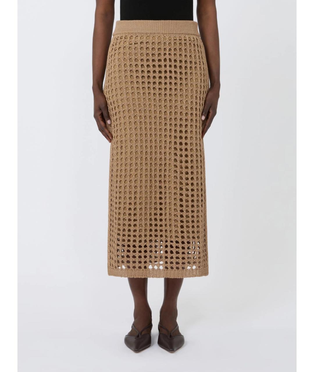 MAX MARA Коричневая хлопковая юбка миди, фото 4