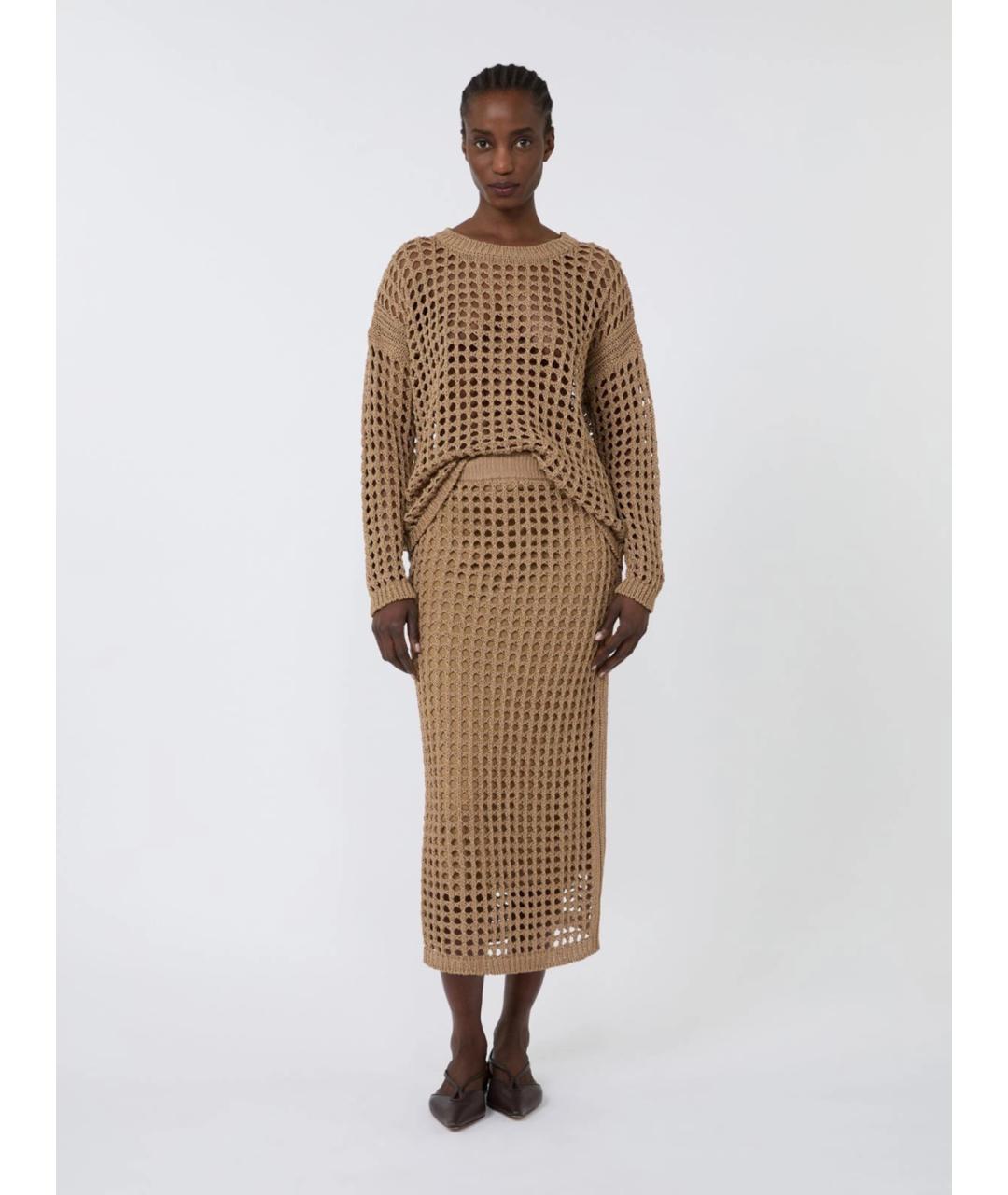 MAX MARA Коричневая хлопковая юбка миди, фото 2
