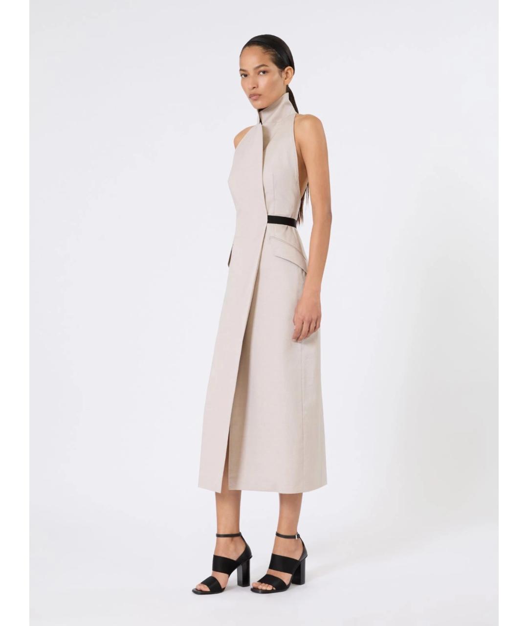 MAX MARA Бежевое хлопковое коктейльное платье, фото 3