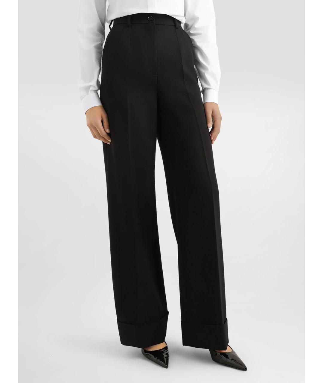 DOLCE&GABBANA Черные шерстяные прямые брюки, фото 3
