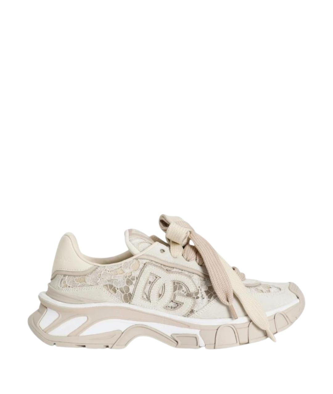 DOLCE&GABBANA Бежевые кожаные кроссовки, фото 1