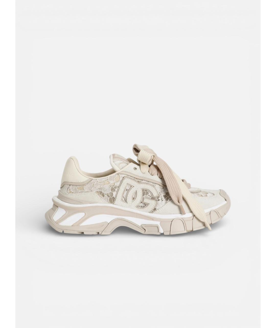 DOLCE&GABBANA Бежевые кожаные кроссовки, фото 4