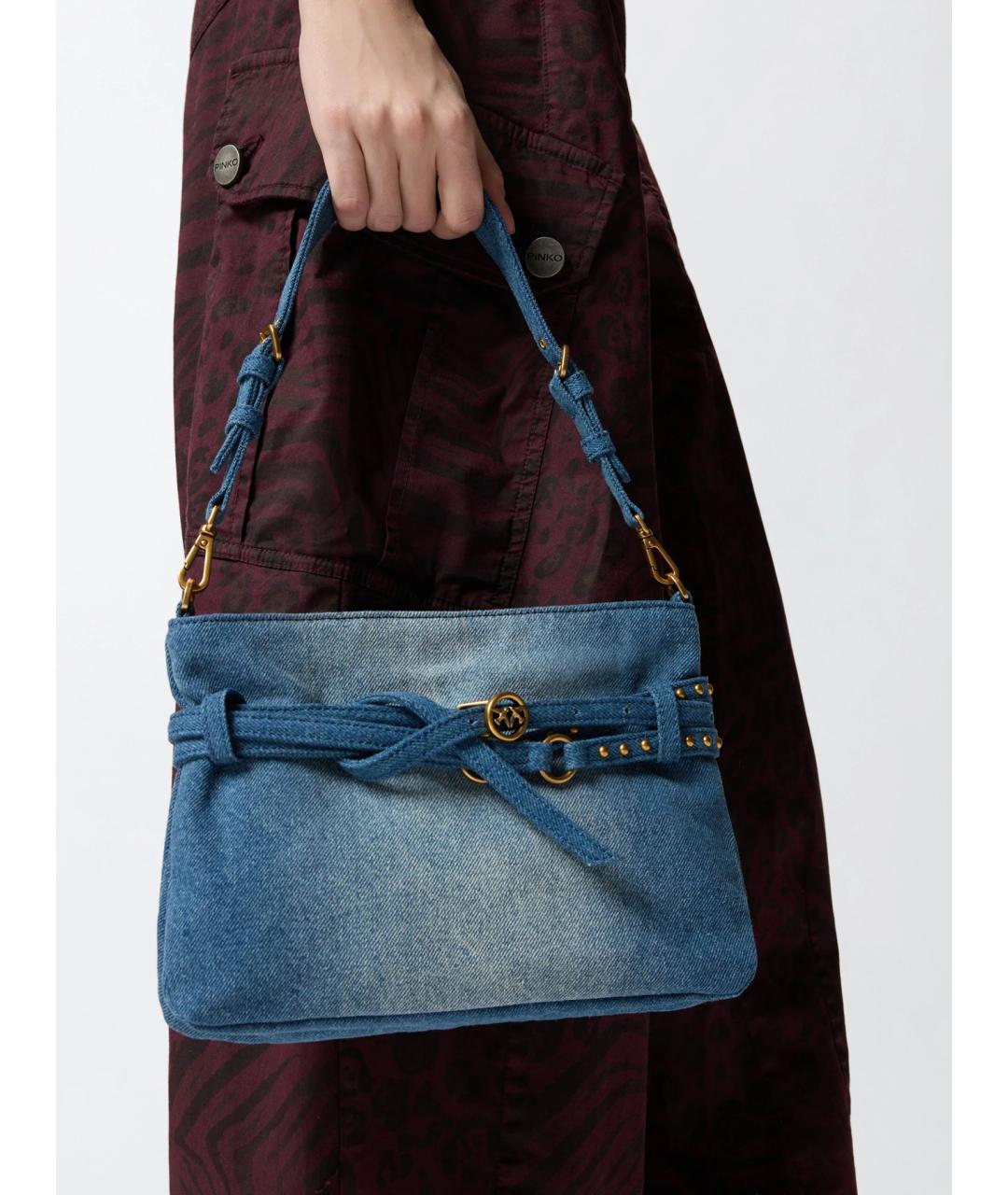 PINKO Синяя хлопковая сумка через плечо, фото 3