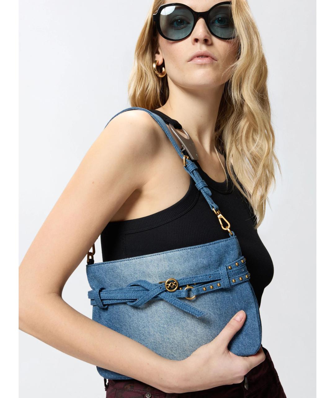 PINKO Синяя хлопковая сумка через плечо, фото 2