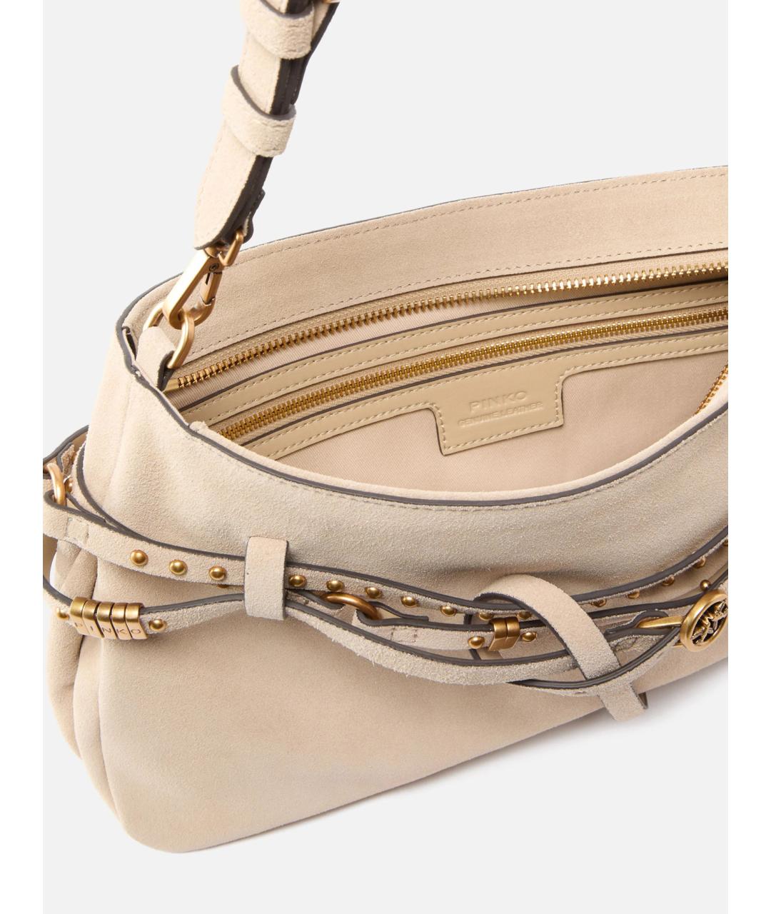 PINKO Бежевая кожаная сумка через плечо, фото 4