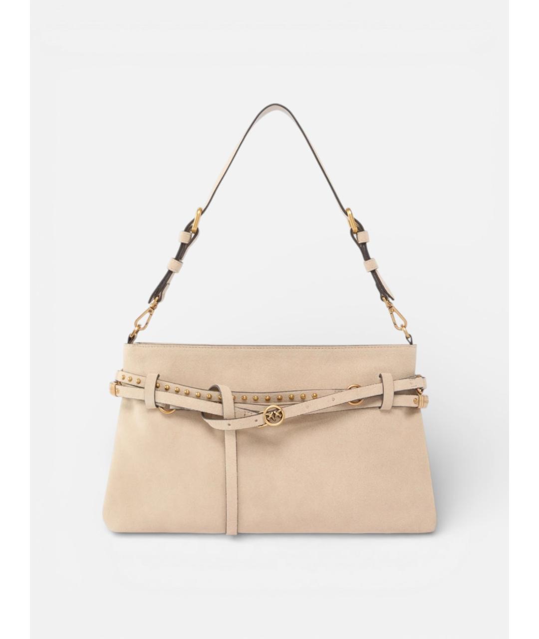 PINKO Бежевая кожаная сумка через плечо, фото 5