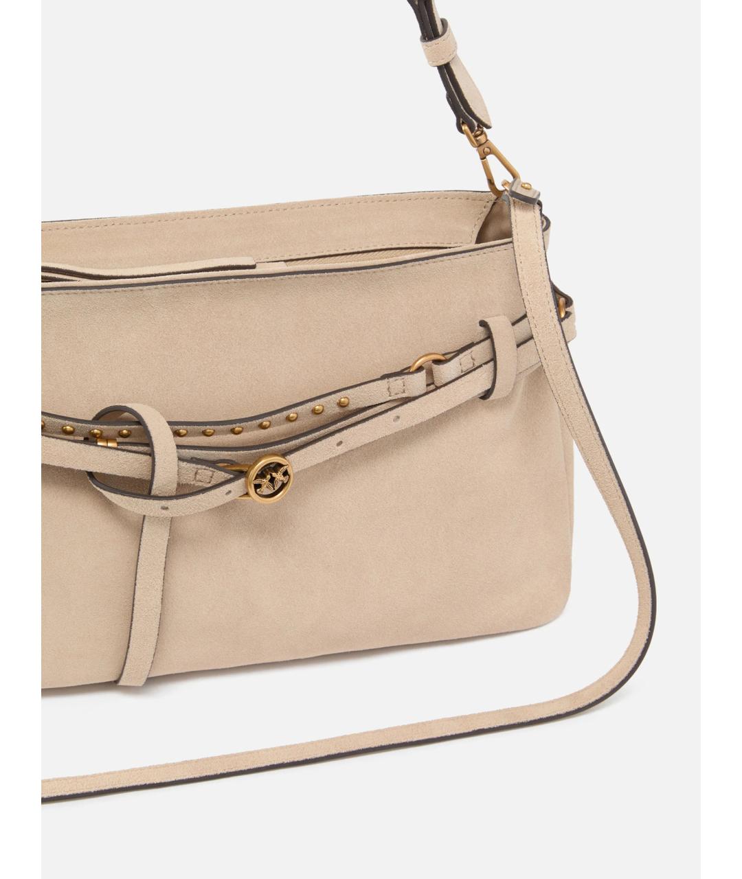 PINKO Бежевая кожаная сумка через плечо, фото 3