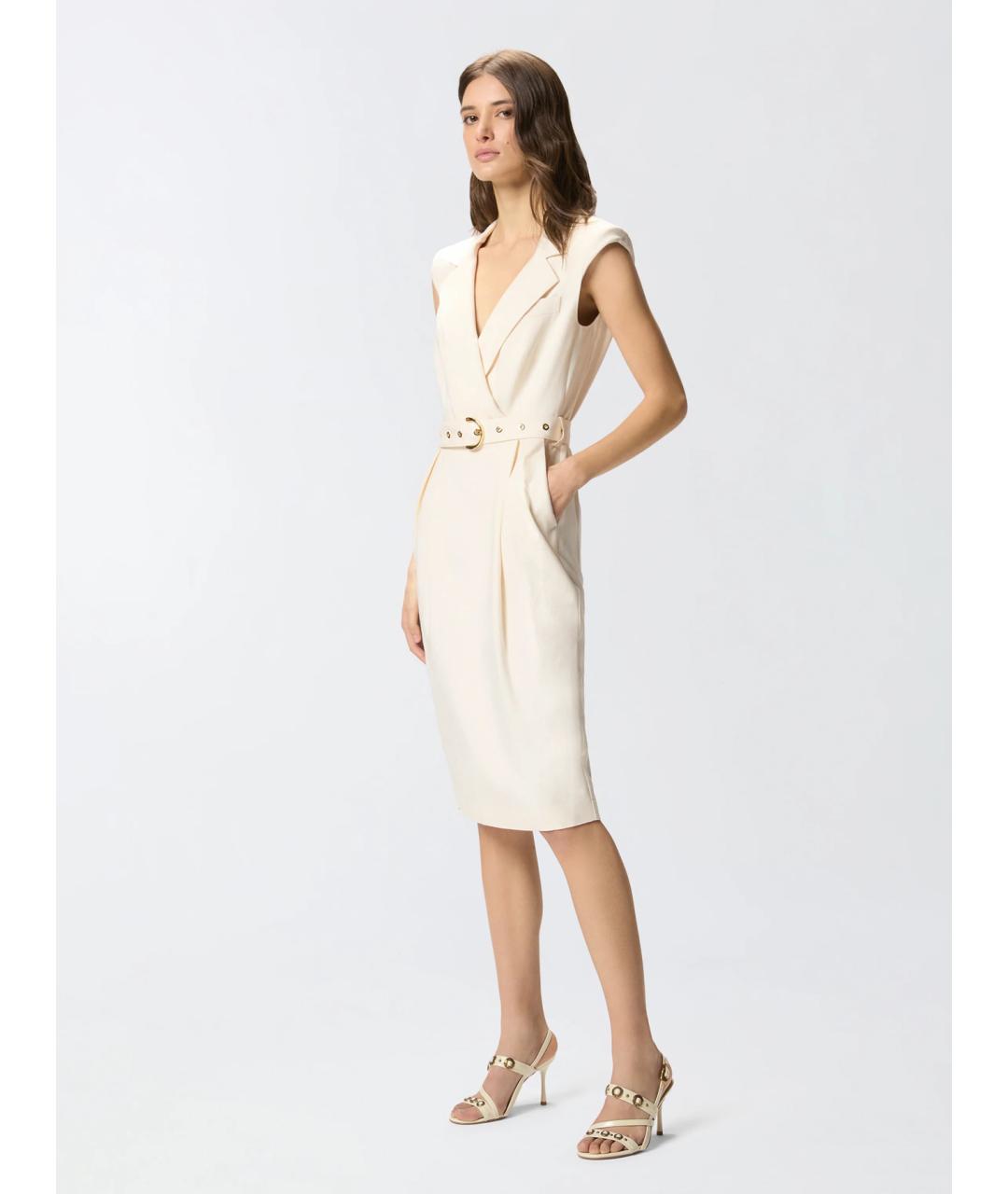 PINKO Бежевое вискозное повседневное платье, фото 3