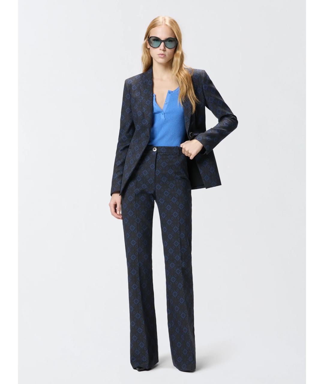 PINKO Темно-синие хлопковые прямые брюки, фото 2