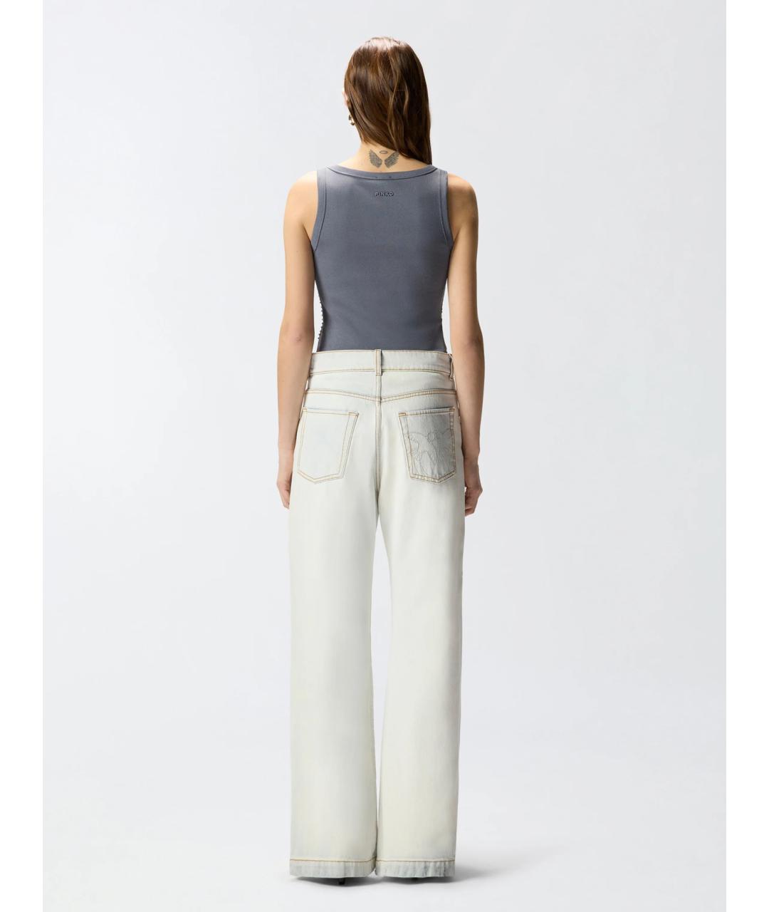 PINKO Белые хлопковые прямые джинсы, фото 4