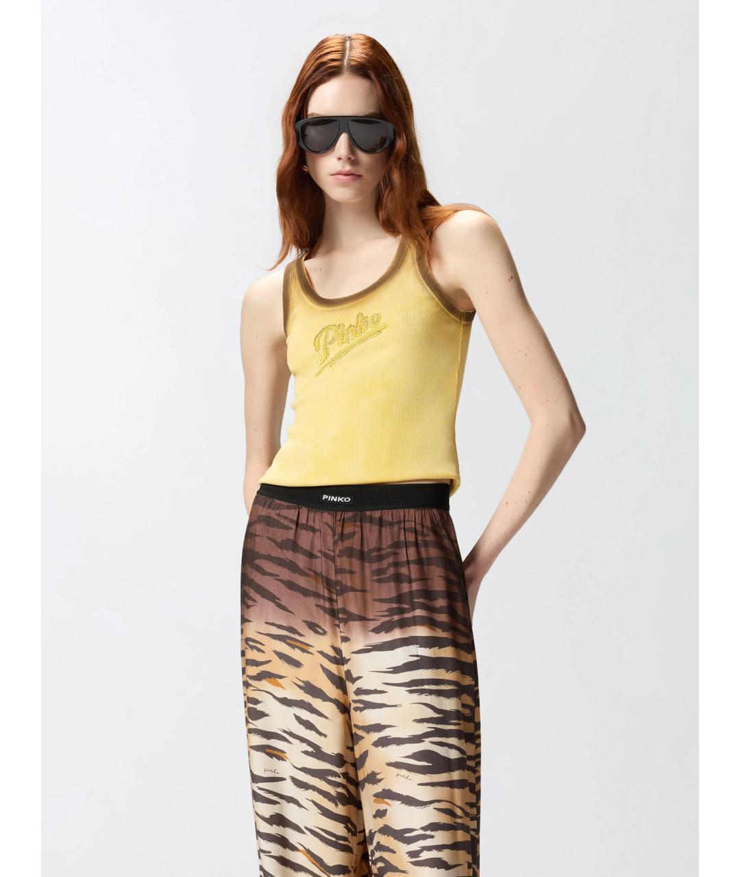 PINKO Желтая хлопковая майка, фото 3