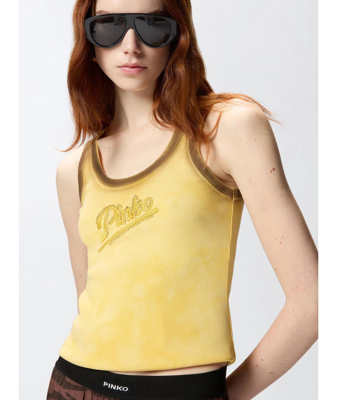 PINKO Желтая хлопковая майка, фото 5