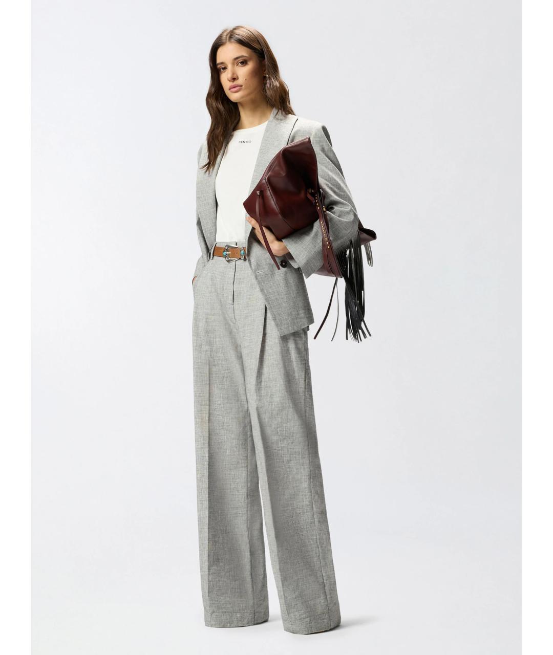 PINKO Серые хлопковые брюки широкие, фото 2